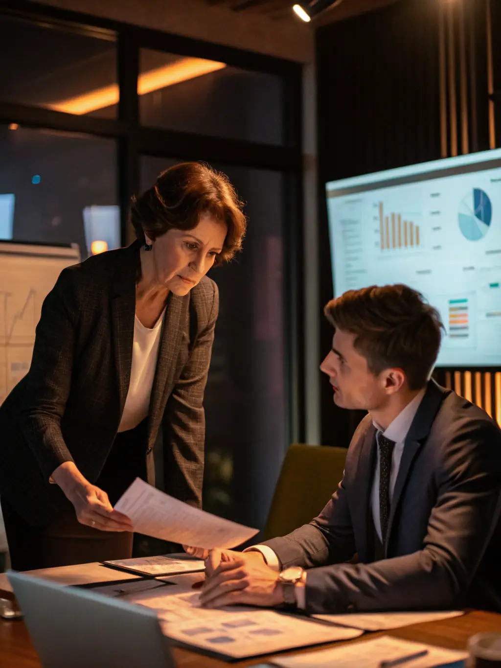 A professional coach facilitating a strategic planning session with a diverse team of business executives in a modern office setting, emphasizing collaboration and innovation.